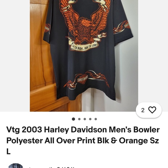 Vintage 2003 Harley Davidson Button Down Short Sleeve Bowler Shirt Flames Eagle - Picture 11 of 11